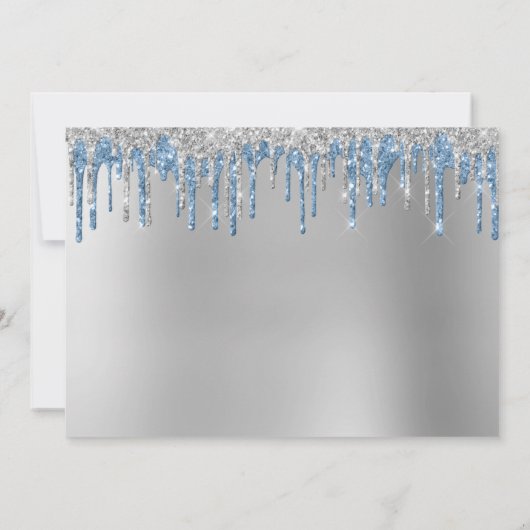 Invitation Elégante parties scintillant bleu argent goutte sw (Dos)