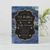 Invitation Elégante Parties scintillant Bleu & Or Agate 21e a (Debout devant)