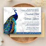 Invitation Élégante Parties scintillant Bleue Chic Peacock Ma<br><div class="desc">Éblouissez vos invités avec cette élégante invitation de mariage à thème paon avec un paon magnifique avec des plumes vives et typographie traditionnelle sur un arrière - plan en marbre blanc. Ajoutez simplement les détails de votre événement sur ce modèle facile à utiliser pour en faire une invitation unique. Retournez...</div>