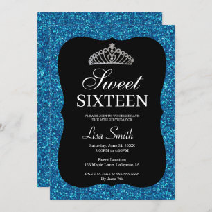 Invitation Élégante Parties scintillant Bleue Chic Tiara Swee