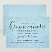Invitation Élégante Parties scintillant bleue de la Quinceane (Devant / Derrière)