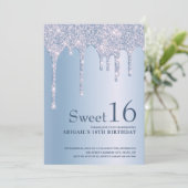 Invitation Élégante parties scintillant bleue goutte sweet si (Debout devant)