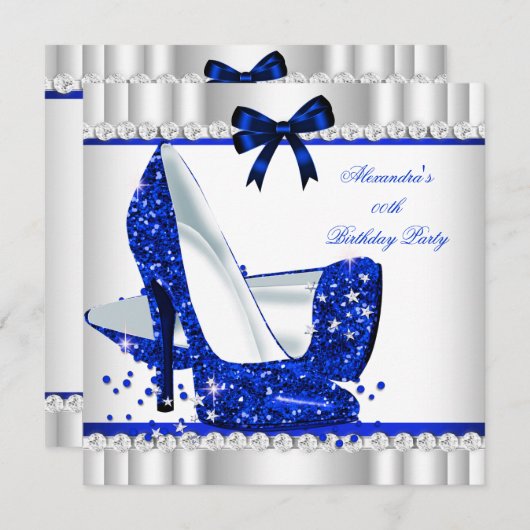 Invitation Elégante Parties scintillant Blue Glamor High Heel (Devant / Derrière)