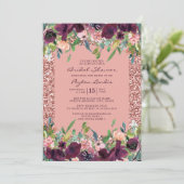 Invitation Elégante Parties scintillant Bourgogne rose Fête d (Debout devant)