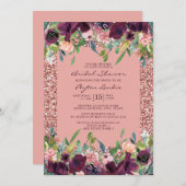 Invitation Elégante Parties scintillant Bourgogne rose Fête d (Devant / Derrière)