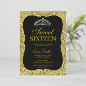 Invitation Élégante Parties scintillant Chic Or Tiara Sweet 1 (Debout devant)