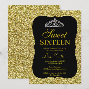 Invitation Élégante Parties scintillant Chic Or Tiara Sweet 1