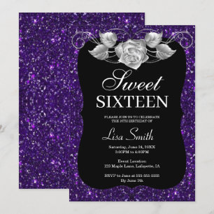 Invitation Élégante Parties scintillant chic violet Rose arge