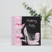 Invitation Élégante Parties scintillant d'anniversaire rose h (Debout devant)
