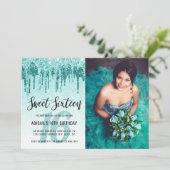 Invitation Elégante parties scintillant d'aqua menthe goutte (Debout devant)