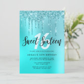 Invitation Elégante parties scintillant d'aqua menthe goutte  (Debout devant)