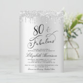 Invitation Elégante Parties scintillant d'argent 80ème annive (Debout devant)