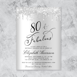 Invitation Elégante Parties scintillant d'argent 80ème annive