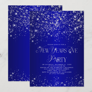 Invitation Elégante Parties scintillant d'argent bleu Nouvel 