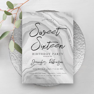 Invitation Elégante Parties scintillant d'argent Chic Marble