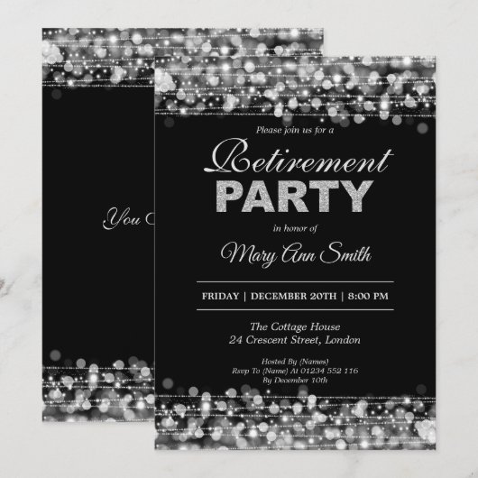 Invitation Élégante Parties scintillant d'argent du Parti de (Devant / Derrière)