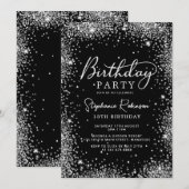Invitation Elégante Parties scintillant d'argent et noir 13èm (Devant / Derrière)
