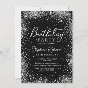 Invitation Elégante Parties scintillant d'argent et noir 13èm