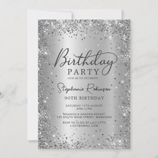 Invitation Elégante Parties scintillant d'argent Foil métalli (Devant)