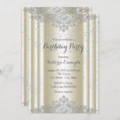 Invitation Elégante Parties scintillant d'argent ivoire fête  (Devant / Derrière)