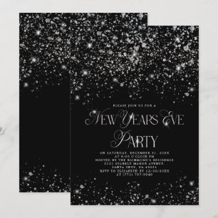 Invitation Elégante Parties scintillant d'argent noir Nouvel 