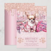 Invitation Elégante Parties scintillant de chien glam Anniver (Devant / Derrière)