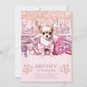 Invitation Elégante Parties scintillant de chien glam Anniver