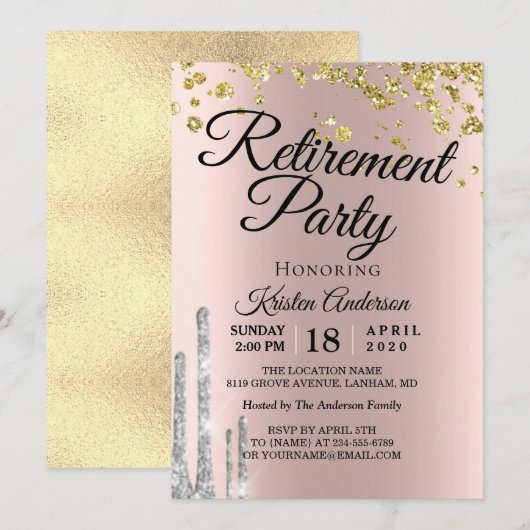 Invitation Élégante Parties scintillant de départ à la retrai (Devant / Derrière)