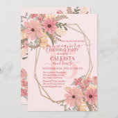 Invitation Elégante Parties scintillant de fleurs peintes ros (Devant / Derrière)