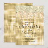Invitation Elégante parties scintillant de goutte d'or n'impo (Devant / Derrière)