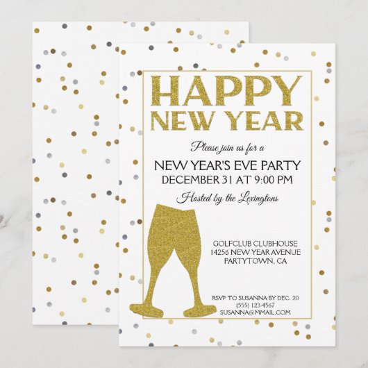 Invitation Élégante Parties scintillant de la fête de la Sain (Devant / Derrière)