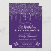 Invitation Élégante Parties scintillant de séchage pourpre 21 (Devant / Derrière)