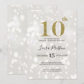 Invitation Elégante Parties scintillant d'or 10e anniversaire (Devant / Derrière)