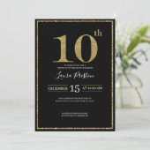 Invitation Elégante Parties scintillant d'or 10e anniversaire (Debout devant)