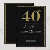 Invitation Elégante Parties scintillant d'or 40e anniversaire (Devant / Derrière)