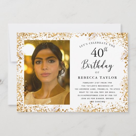 Invitation Elégante Parties scintillant d'or 40e anniversaire (Devant)