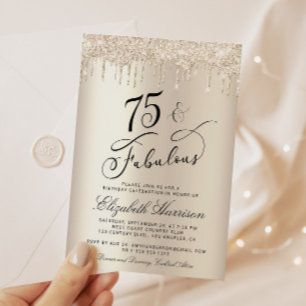 Invitation Elégante Parties scintillant d'or 75e fête d'anniv