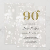 Invitation Elégante Parties scintillant d'or 90e anniversaire (Devant / Derrière)