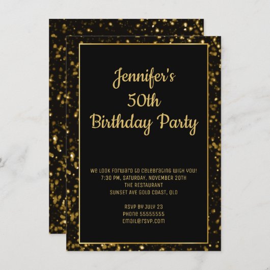 Invitation Elégante Parties scintillant d'or Anniversaire (Devant / Derrière)