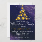 Invitation Elégante Parties scintillant d'or Arbre bleu Noël (Devant)