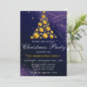 Invitation Elégante Parties scintillant d'or Arbre bleu Noël (Debout devant)