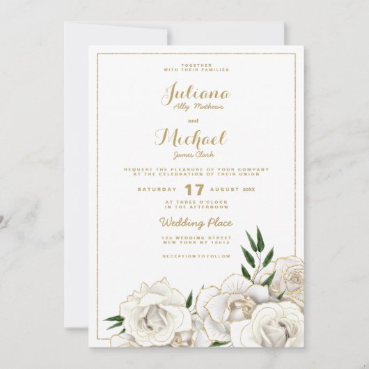 Invitation Elégante parties scintillant d'or blanc rose Maria (Devant)