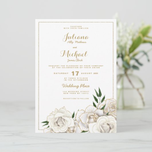 Invitation Elégante parties scintillant d'or blanc rose Maria (Debout devant)