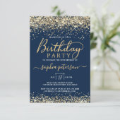Invitation Elégante Parties scintillant d'or Bleu Marine Tout (Debout devant)