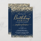 Invitation Elégante Parties scintillant d'or Bleu Marine Tout (Devant / Derrière)