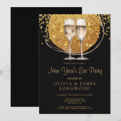 Invitation Elégante Parties scintillant d'or Champagne Nouvel (Devant / Derrière)