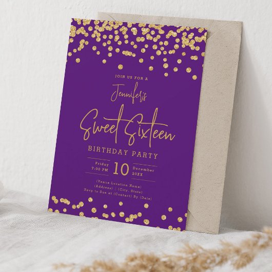 Invitation Elégante Parties scintillant d'or Confetti Sweet 1