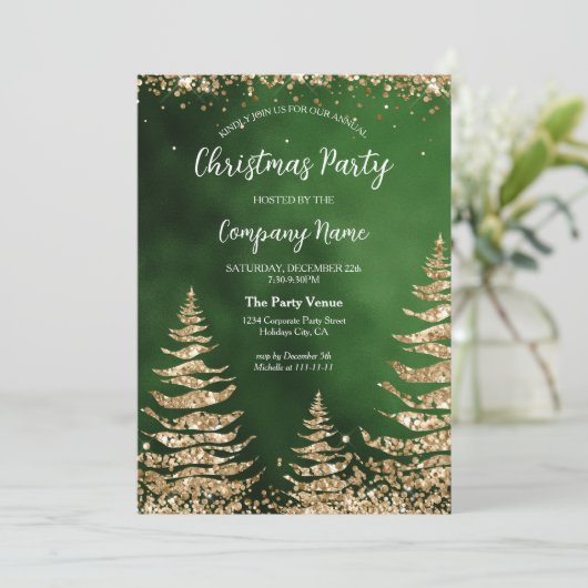 Invitation Elégante Parties scintillant d'or Fête de Noël d'e (Debout devant)