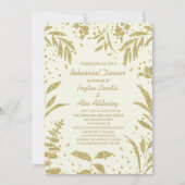 Invitation Élégante Parties scintillant d'or Feuilles Mariage (Devant)