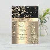 Invitation Elégante Parties scintillant d'or floral Fête des  (Debout devant)